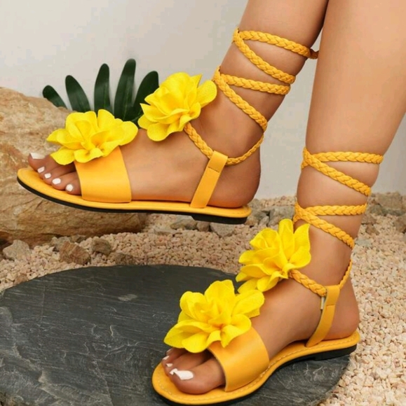 3D Floral Summer Women Roman Tie-Up Sandals - Picture 6 of 6
